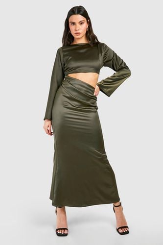 Womens Satin Cut Out Long Sleeve Maxi Dress - - 16 - boohoo - Modalova