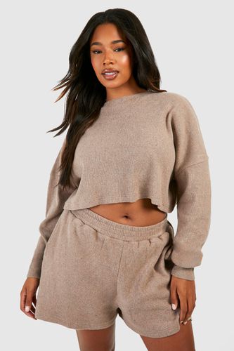 Womens Plus Brushed Rib Short And Boxy Crop Set - - 20 - boohoo - Modalova