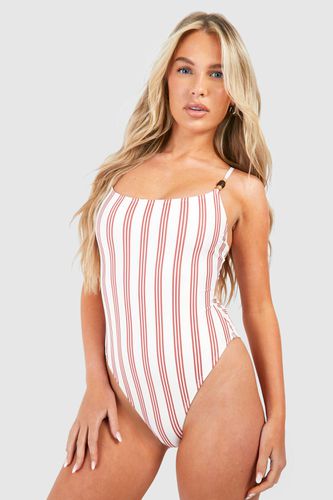 Womens Stripe Print Strap Detail Swimsuit - - 10 - boohoo - Modalova
