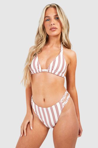 Womens Stripe Print Braided Straps Triangle Bikini Set - - 10 - boohoo - Modalova