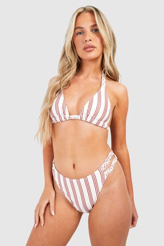 Womens Stripe Print Braided Straps Triangle Bikini Set - - 14 - boohoo - Modalova