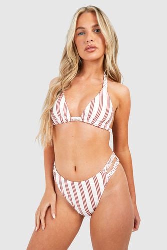 Womens Stripe Print Braided Straps Triangle Bikini Set - - 8 - boohoo - Modalova