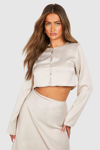 Womens Satin Boxy Crop Shirt - - 10 - boohoo - Modalova