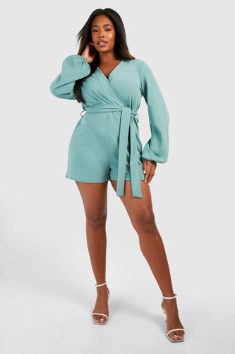 Womens Plus Belted Wrap Long Sleeve Playsuit - - 16 - boohoo - Modalova