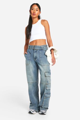 Womens Vintage Wash Belted Straight Leg Cargos - - 12 - boohoo - Modalova