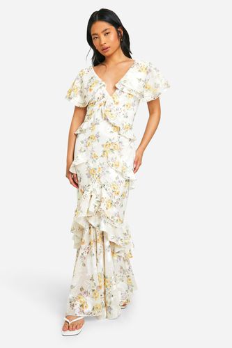 Womens Petite Textured Floral Ruffle Maxi Dress - - 10 - boohoo - Modalova