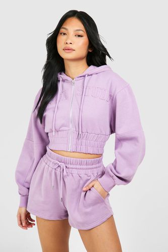 Womens Petite Dsgn Applique Cropped Hoodie Washed Short Tracksuit - - S - boohoo - Modalova