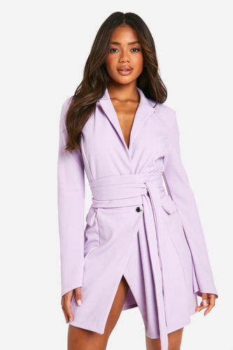 Womens Tie Waist Long Sleeve Blazer Dress - - 12 - boohoo - Modalova