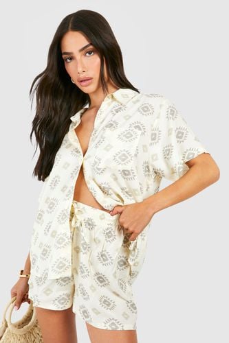 Womens Printed Cotton Shirt And Short Set - - 10 - boohoo - Modalova