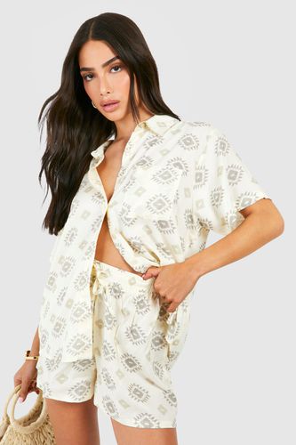 Womens Printed Cotton Shirt And Short Set - - 12 - boohoo - Modalova