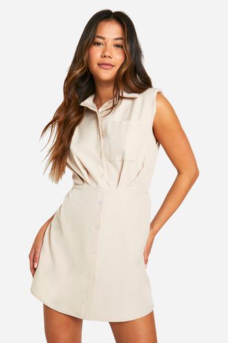 Womens Linen Look Shoulder Pad Shirt Dress - - 12 - boohoo - Modalova