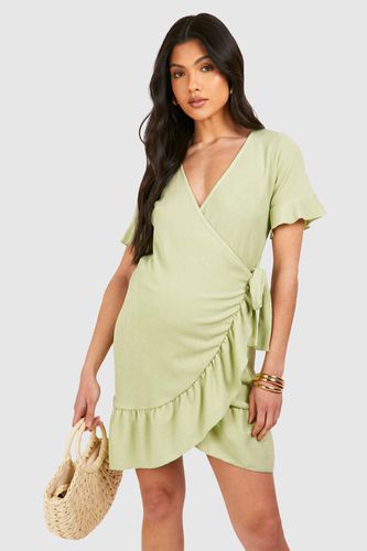 Womens Maternity Textured Wrap Frill Mini Dress - - 10 - boohoo - Modalova