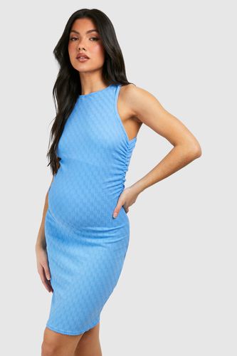 Womens Maternity Racer Neck Textured Ruched Side Mini Dress - - 10 - boohoo - Modalova