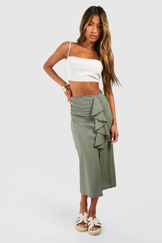 Womens Linen Frill Midi Skirt - - 10 - boohoo - Modalova