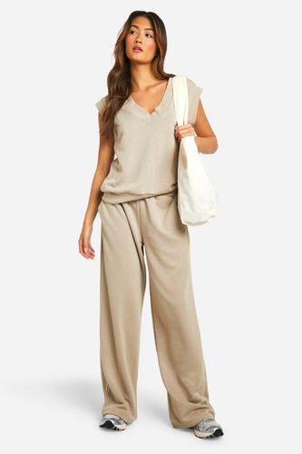 Womens V Neck Sleeveless Sweatshirt And Straight Leg Jogger - - L - boohoo - Modalova