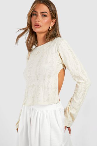 Womens Ladder Knit Backless Long Sleeve Jean Grazer Top - - 12 - boohoo - Modalova