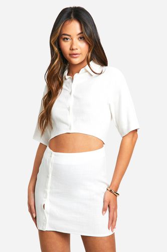 Womens Linen Cut Out Shirt Dress - - 10 - boohoo - Modalova