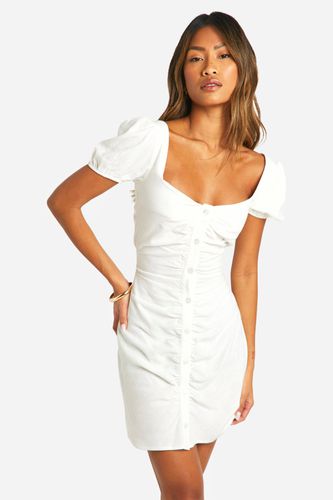 Womens Linen Puff Sleeve Rouche Front - - 10 - boohoo - Modalova