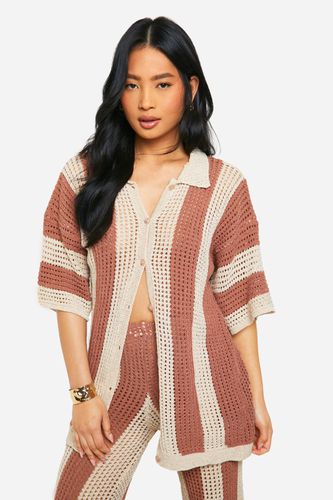 Womens Petite Knitted Stripe Oversized Shirt - - L - boohoo - Modalova