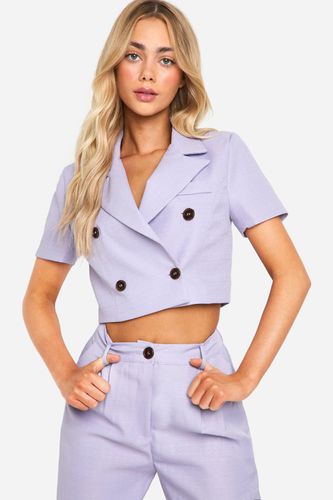 Womens Textured Contrast Button Crop Blazer - - 14 - boohoo - Modalova
