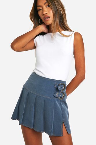 Womens Denim Look Western Buckle Tennis Skirt - - 8 - boohoo - Modalova