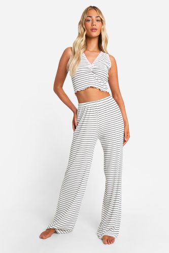 Womens Stripe Lace Vest And Trouser Pyjama Set - - 10 - boohoo - Modalova