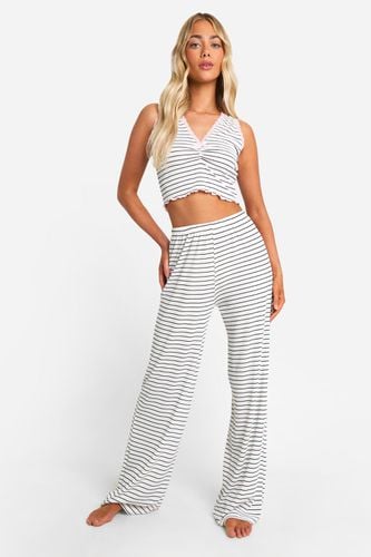 Womens Stripe Lace Vest And Trouser Pyjama Set - - 14 - boohoo - Modalova