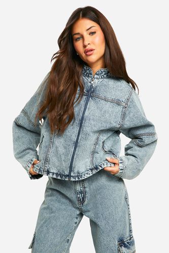 Womens Light Acid Wash Moto Biker Denim Jacket - - 10 - boohoo - Modalova