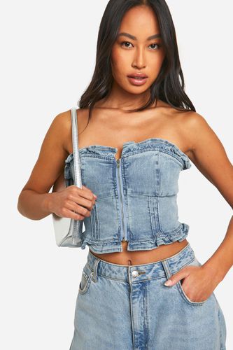 Womens Ruffle Edge Detail Stretch Denim Corset - - 10 - boohoo - Modalova