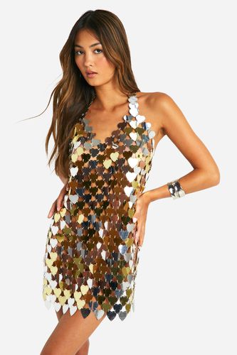 Womens Heart Disc Sequin Chain Dress - - L - boohoo - Modalova