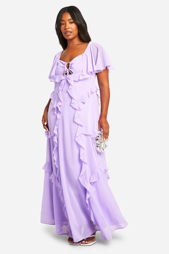 Womens Plus Angel Sleeve Keyhole Ruffle Maxi Dress - - 18 - boohoo - Modalova