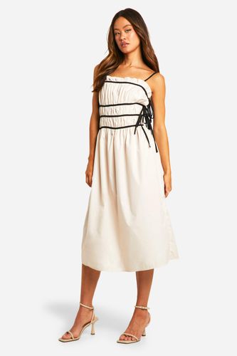Womens Tall Contrast Shirred Waist Midi Dress - - 12 - boohoo - Modalova