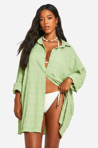 Womens Shirred Crinkle Oversized Beach Shirt - - L - boohoo - Modalova