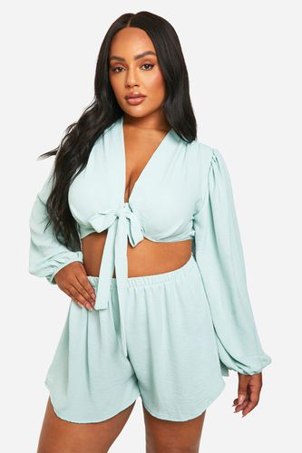 Womens Plus Wrap Twist Balloon Sleeve Twist Front Co-ord - - 20 - boohoo - Modalova