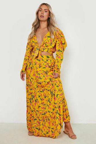Womens Plus Floral Maxi Skirt Puff Sleeve Co-Ord - - 16 - boohoo - Modalova