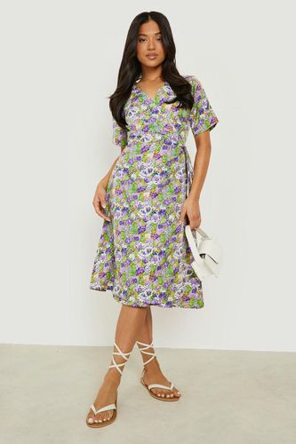 Womens Petite Mixed Floral Wrap Midi Dress - - 10 - boohoo - Modalova