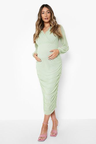Womens Maternity Mesh Wrap Midi Dress - - 10 - boohoo - Modalova