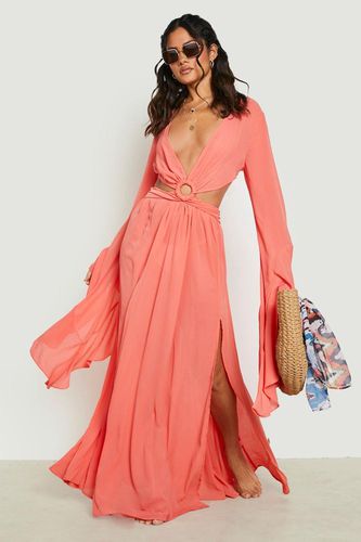 Womens Premium Beach O Ring Frill Sleeve Maxi Dress - - L - boohoo - Modalova