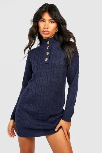 Womens Button Neckline Cable Knitted Jumper Dress - - S - boohoo - Modalova