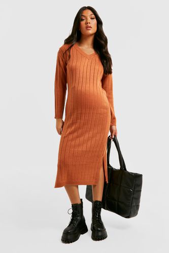 Womens Maternity V Neck Slouchy Knitted Midi Dress - - 16 - boohoo - Modalova