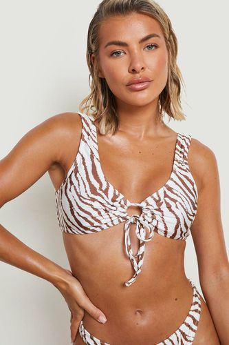 Womens Tiger Print Plunge Tie Bikini Top - - 14 - boohoo - Modalova