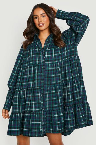 Womens Check Ruffle Hem Oversized Shirt Dress - - 16 - boohoo - Modalova