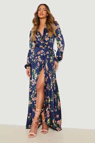 Womens Floral Ruffle Satin Wrap Maxi Dress - - 16 - boohoo - Modalova