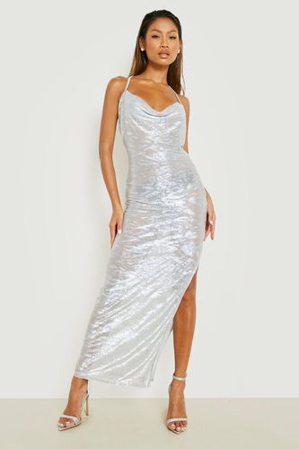Womens Metallic Foil Texture Cowl Neck Maxi Dress - - 10 - boohoo - Modalova