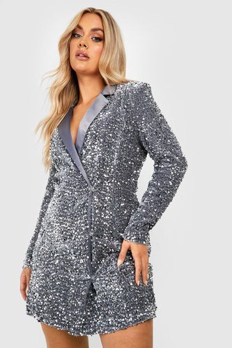 Womens Plus Velvet Sequin Wrap Blazer Dress - - 24 - boohoo - Modalova