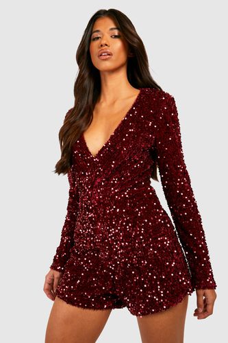 Womens Tall Velvet Sequin Belted Playsuit - - 16 - boohoo - Modalova