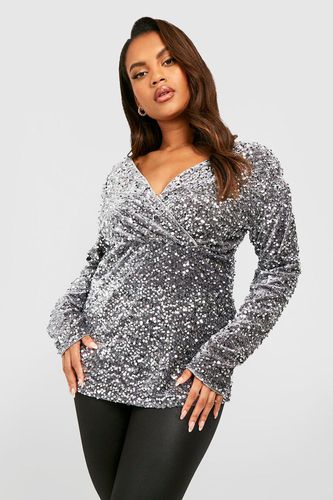 Womens Plus Velvet Sequin Off Shoulder Top - - 16 - boohoo - Modalova