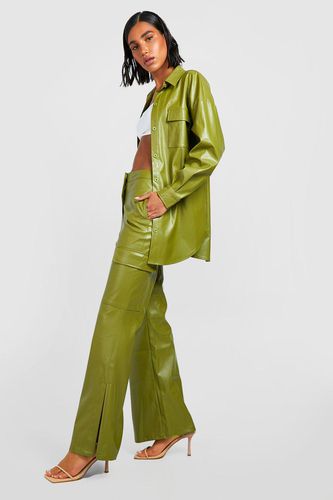 Womens Leather Look Split Detail Cargo Trousers - - 8 - boohoo - Modalova