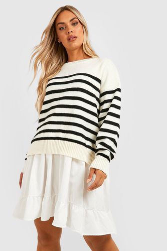 Womens Plus Knitted Stripe Jumper 2 In 1 Shirt Dress - - 16-18 - boohoo - Modalova