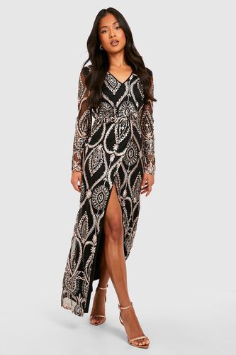 Womens Petite Damask Sequin Wrap Maxi Dress - - 10 - boohoo - Modalova